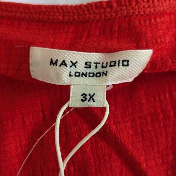 Max Studio Top Size 3X Red Side-Tie Knot Crinkle Knit Short Sleeve Blouse NWT - Picture 4 of 14